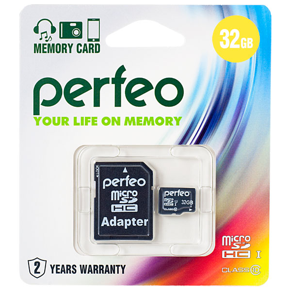 Карта памяти MicroSDHC Perfeo Class 32GB class10 с адаптером SD - фото